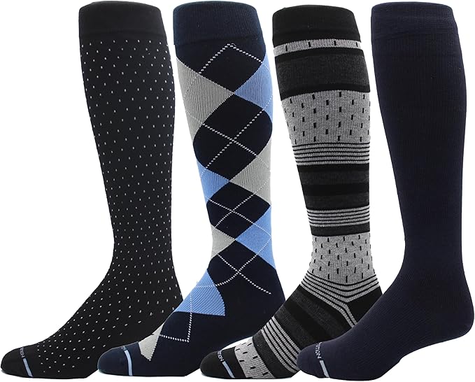 Dr. Motion 4 Pairs Men's Athletic Traveler Graduated Compression Knee High Socks