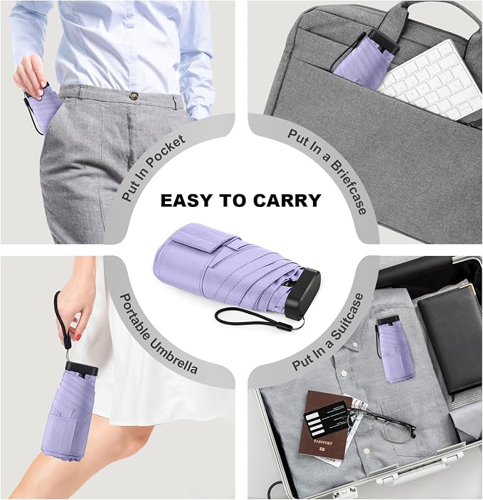 Mini Umbrella - Compact, Waterproof Travel Umbrella for Light Rain, Suitable for Women's Purse and Pocket