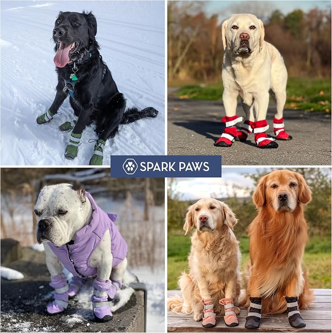 Spark Paws Dog Rainboots, Waterproof Dog Shoes for Medium to Large Dogs, Non Slip, Dog Booties and Paw Protectors - 4PCS Doggie Hiking Boots with Reflective Straps - Pink, Size 1
