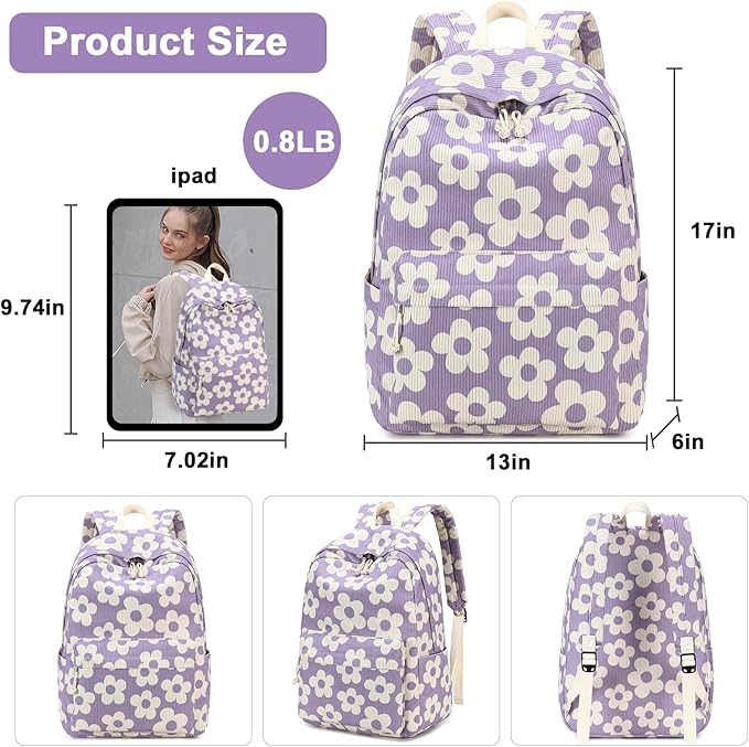 Bluboon School Backpack for Teen Girls Bookbags Elementary High School Corduroy Laptop Bags Women Travel Daypacks