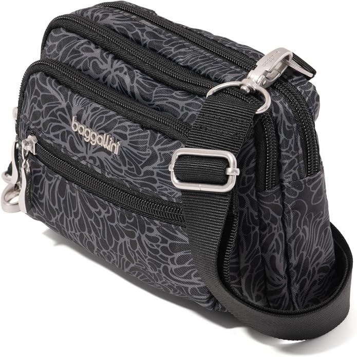 Baggallini Triple Zip Small Crossbody Bag for Women - Lightweight Convertible Fanny Pack Belt Bag