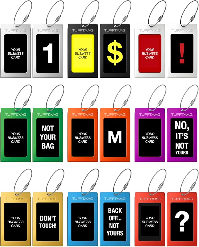 Luggage Tags Business Card Holder by TUFFTAAG - Durable Travel ID Bag Tag, Onyx, 2 Tags