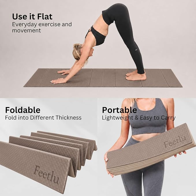 Foldable Yoga Exercise Mat, 6mm/8mm/10mm/12mm Thickness, 72 x 24 Inch - Lightweight, Anti-Slip, and Easy to Store for Yoga, Pilates, Home Workouts, and Floor Exercises