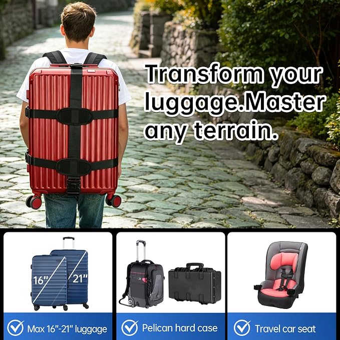 Heavy-Duty Luggage Backpack Conversion Straps for 16-21 Inch Suitcase Hardcase for Adventure Travel Cobble Stone Streets Stair - S
