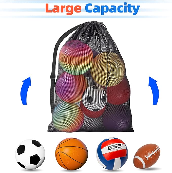 GSE Games & Sports Expert 24x36/30x40 X-Large Mesh Sports Equipment Drawstring Bag for Soccers, Basketballs, Footballs