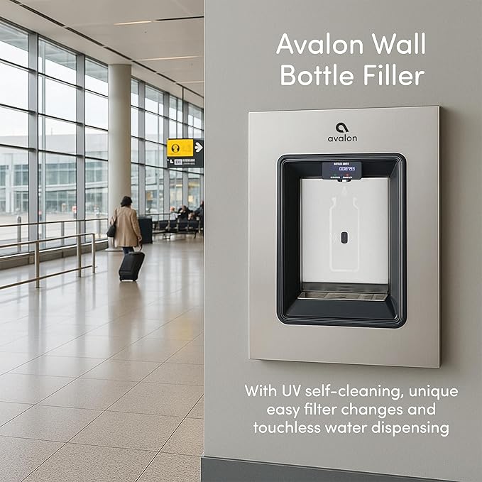Avalon in-Wall Bottle Filling Station, Sensor Dispensing, Self Cleaning, Digital Bottle Counter Display, Dual Filtration, WiFi Enabled, Stainless Steel