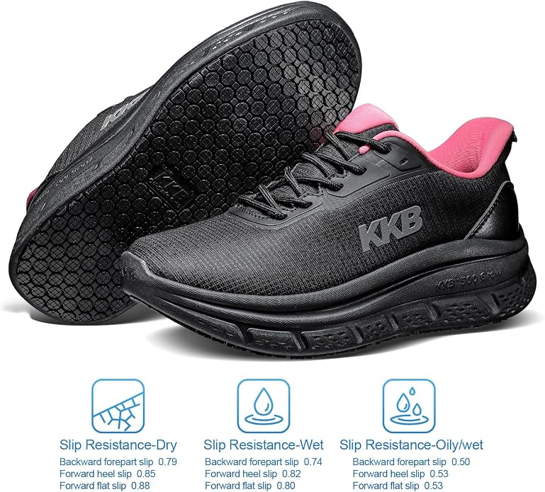 Non Slip Work Shoes Women Easy Slip Walking Shoes for Women Waterproof Sneakers for Restaurant Kitchen Nursing with Arch Fit Support Orthopedic