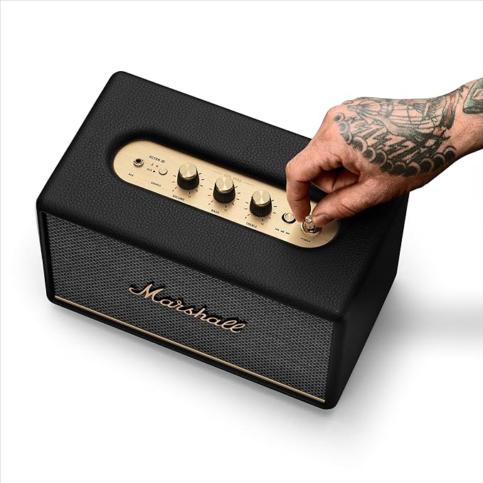 Marshall Acton III Bluetooth Home Speaker - Loud Stereo Sound with Bass and Treble Controls | Plug-in Powered | 3.5mm Aux Input - Black