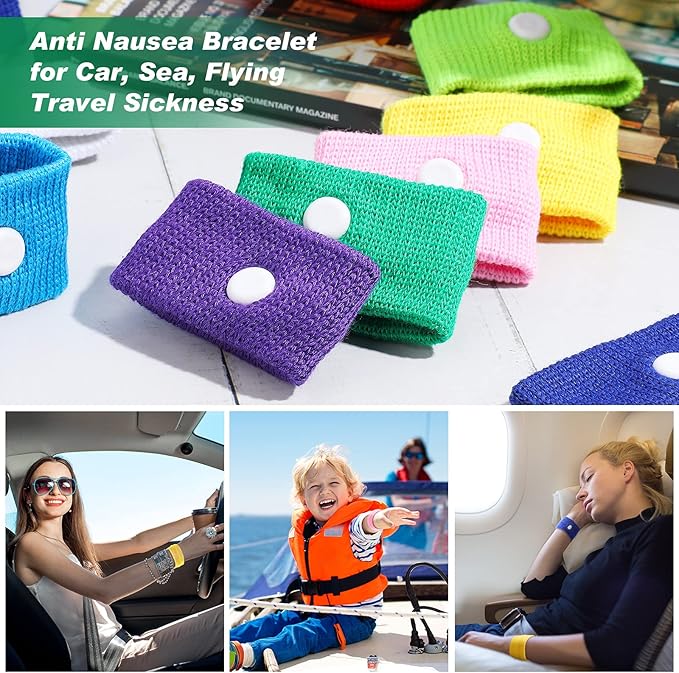 Zhanmai 12 Pairs Motion Sickness Bands for Kids Adults Nausea Wristbands Colorful Nausea Relief Bracelet for Car Sickness Pregnancy Ride Sea Flying Travel (Classic Color)