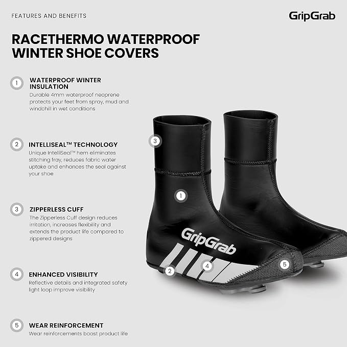 GripGrab RaceThermo Waterproof Winter Road Bike Overshoes Windproof Thermal Cold Weather Neoprene Cycling Shoe Covers