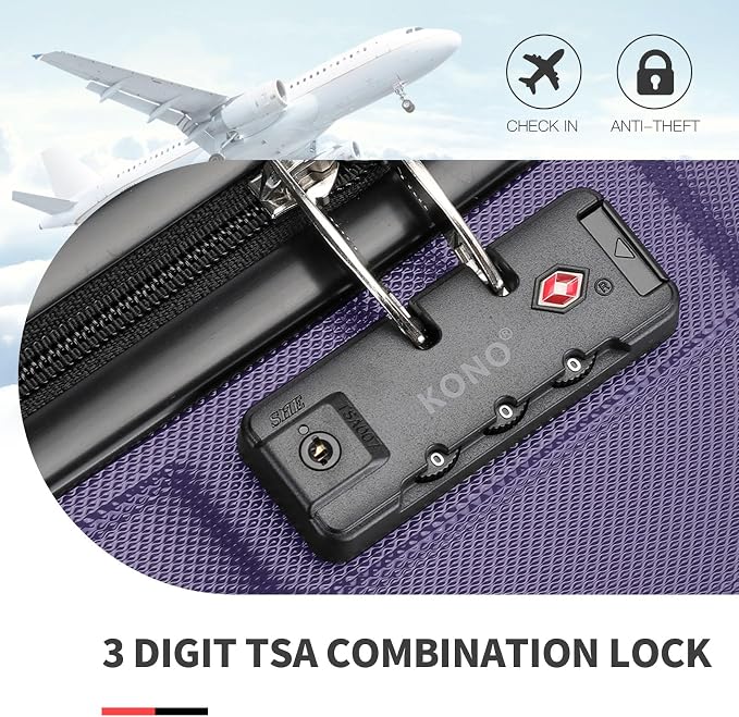 Kono Carry On Luggage Set Airline Approved Lightweight PC+ABS Carry On Suitcase with TSA Lock Spinner Wheels Durable Luggage Hardside Purple