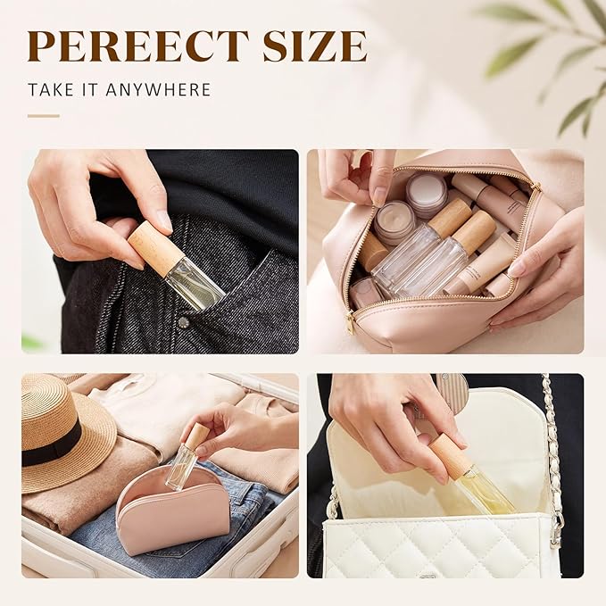 Roshtia 30 Pcs 0.33 oz/ 10 ml Beech Wood Color Glass Spray Bottle Refillable Perfume Atomizer Clear Decorative Empty Bottles with Fine Mist Sprayer Pump for Face Body Travel