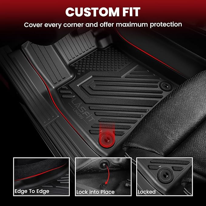 LASFIT Floor Mats and Cargo Liner for Ford Escape Hybrid 2020-2025 2026(NOT for Gasoline Models) All Weather Protector TPE Custom Fit Car Floor Liners, 1st & 2nd Row & Trunk Set, 4PCS Black