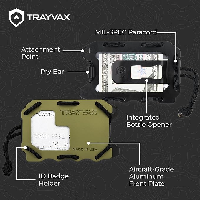 Trayvax Original 2.0 Wallet, RFID Front Pocket Tactical Metal Credit Card Holder with Money Clip, Slim Minimalist Wallet for Men and Women, OD Green
