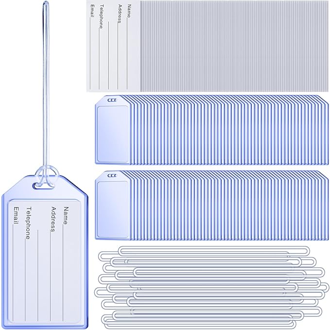 120 Pack Clear Plastic Luggage Tags with Loops Heavy Duty PVC Tag Suitcases Identification ID Card with Business Card Insert