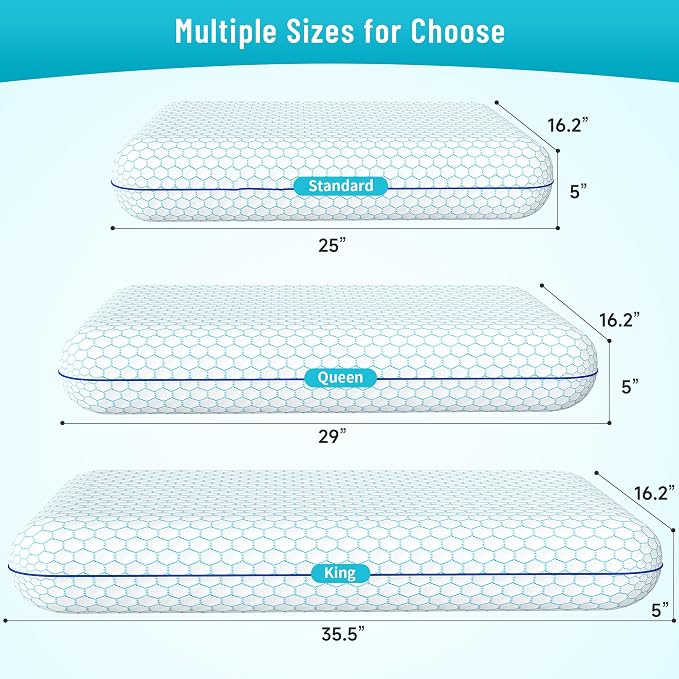 CushyOasis Memory Foam Pillows for Side, Back and Stomach Sleepers, Set of 2, Bed Pillow with Washable Cover and Breathable Mesh, Bed Pillow for Sleeping (Blue，Standard Size)
