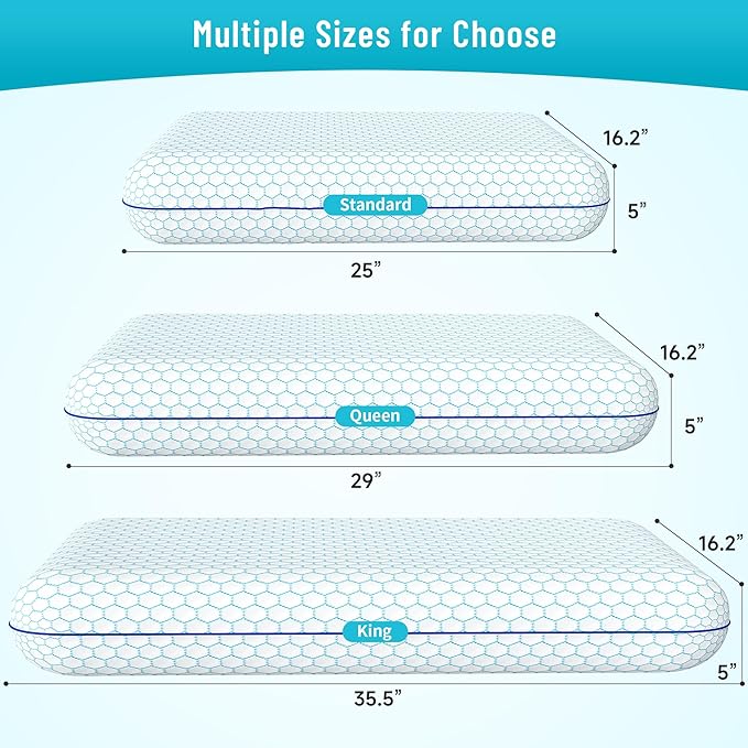 CushyOasis Memory Foam Pillows for Side, Set of 2, Back and Stomach Sleepers, Bed Pillow with Breathable Mesh and Washable Cover, Bed Pillow for Sleeping (Blue, Queen Size)