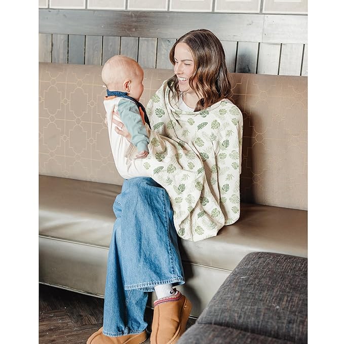 Konssy 2-Pack Muslin Nursing Cover Up for Breastfeeding Moms with Rigid Hoop, 100% Cotton, Lightweight & Breathable Breastfeeding Cover, Adjustable & Comfort