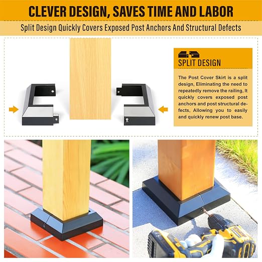 Post Base Cover, Split Type Skirt for Indoor/Outdoor Iron Deck Railing Decorative Covers (8, Post-3.5" Base-5")