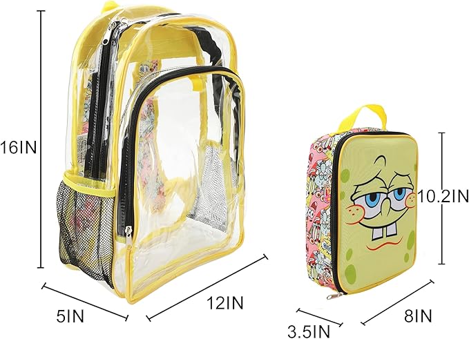 Bioworld Spongebob Squarepants Character Print 16" Clear Backpack & Lunch Kit Value Set