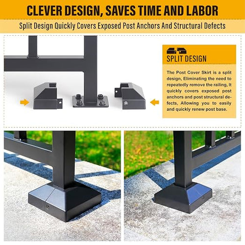 1.25" Decorative Post Cover Skirt - Split Type, Indoor/Outdoor, for Iron Deck Railing & Stair Posts (1Pack-Black)