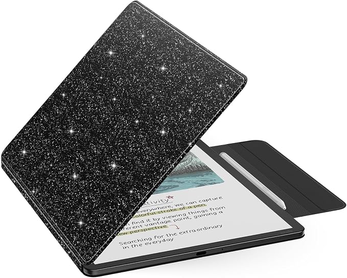 MoKo Magnetic Case for All-New 11" Kindle Scribe 2025(3rd Generation) & Kindle Scribe Colorsoft 2025(1st Gen) - Slim Folio Premium PU Leather Cover with Pen Clasp & Auto Sleep Wake, Black & Glitter