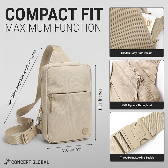 Travel Sling Bag for Men & Women - Small Water Resistant Crossbody Multipocket Chest Bag with Anti-Theft