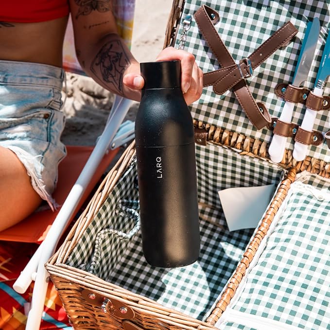 LARQ Twist Top — Reusable Insulated Stainless Steel Water Bottle, Metal Water Bottle for Men, Women, Kids, 100% Leakproof, BPA Free, No Straw — Travel, Gym, Office, School — 25 oz, Obsidian Black