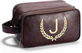 OXYEFEI Personalized Gifts for Men, Personalized Large Toiletry Bag for Men,Custom PU Leather Waterproof Mens Toiletry Travel with Initial Essential Dopp Kit Shaving Bag (J, Tea Brown)