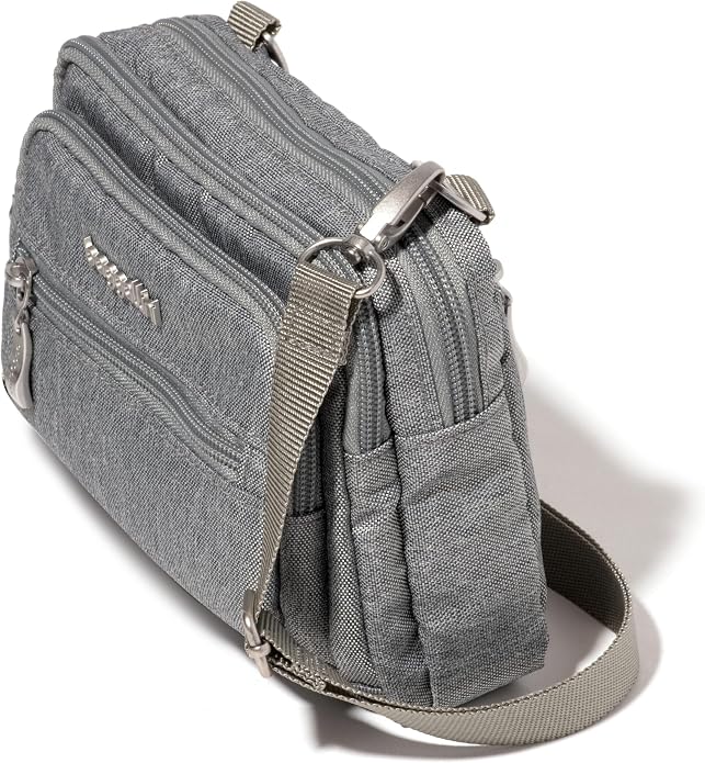 Baggallini Triple Zip Small Crossbody Bag for Women - Lightweight Convertible Fanny Pack Belt Bag
