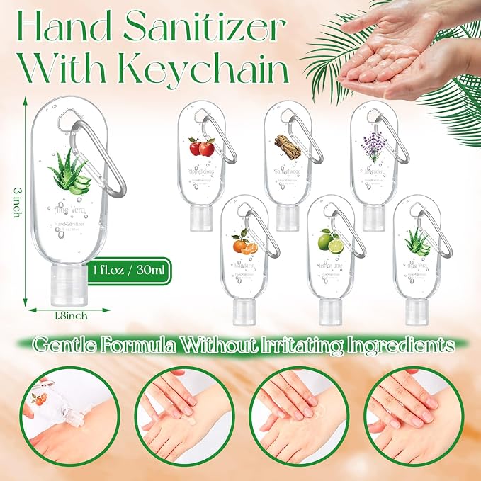24 Pack Fruit Scented Hand Sanitizers Keychain Gift Mini Hand Sanitizer Gel Bulk 1 oz Travel Size with Keychain Summer Graduation Party Employee Appreciation Gift Bulk for Nurses Teachers