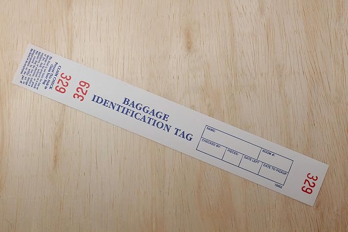 1000 Hotel Luggage Claim Tags with Cohesive Self Sticking Back Adhesive, Consecutive Red Numbering from 000 to 999, and Comes with Perforated Claim Stub – Perfect for Hotel and Motel Bag Storage.