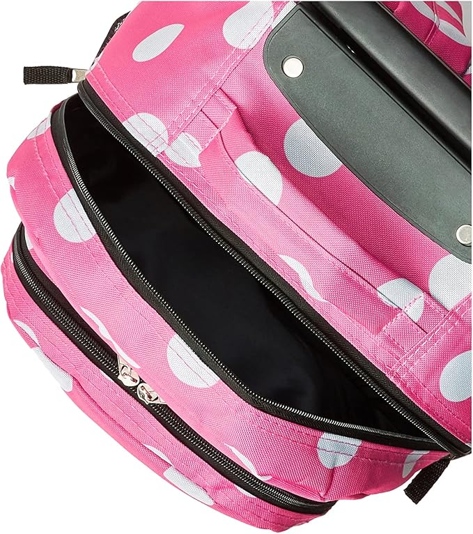Rockland Double Handle 17" Rolling Backpack, Pink Dot