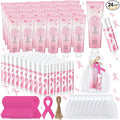 24sets/96pcs Breast Cancer Awareness Gifts Bulk Breast Cancer Lip Balm and Hand Cream Gift for Women Pink Ribbon Travel Size Hand Lotion and Lip Balm Bulk with Organza Bags Tags