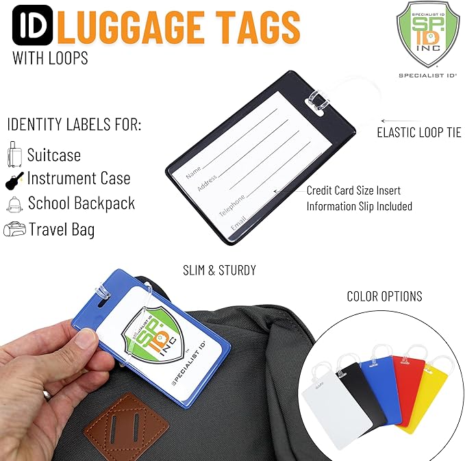 Bulk 25 Pack - Bright Backpack ID Luggage Tags for Student Identification Cards - School Name Badge Holder for Backpacks - Business Card Size with Clear Insert Window by Specialist ID (Yellow)