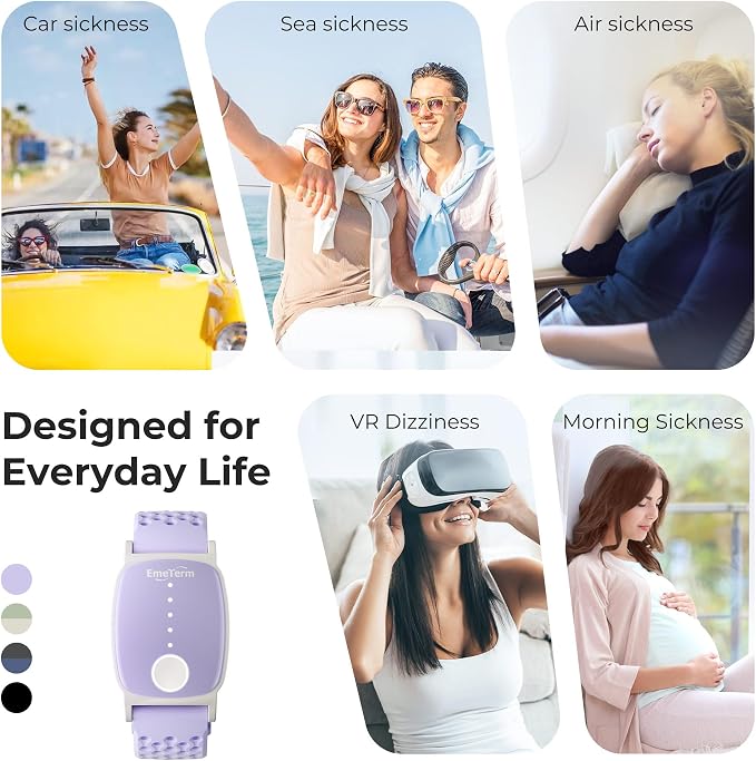 EmeTerm Explore Active FDA-Cleared Anti-Nausea Wristband Nickel-Free 5m Dive Ready Motion Sickness Relief Band Non-drowsy Drug-Free Fluoroelastomer Strap for Salt-Water Resistance (Glacier Purple)