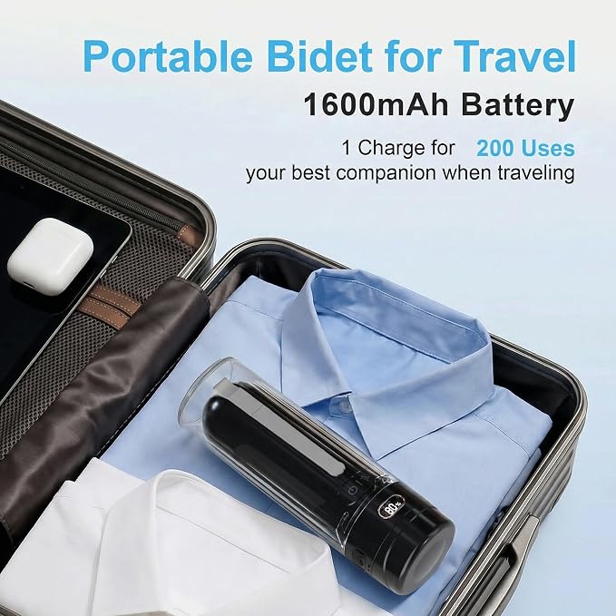 Electric Portable Bidet for Business & Camping, Whisper-Quiet Handheld Sprayer with 3 Pressure Modes, 1600mAh USB-C Rechargeable, IPX7 Waterproof (Black)