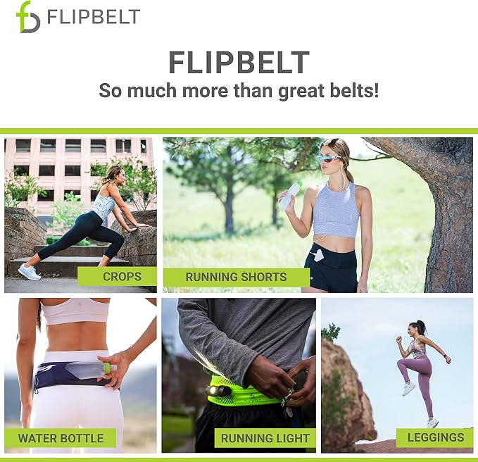 FlipBelt Lightweight Running Air Belt, Fitness and Running Fanny Pack for Women and Men, Non Chafing Waist Band Pack for Phone, Keys, Money, Moisture Wicking Storage Belt, USA Company