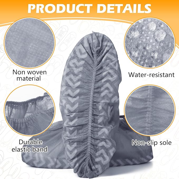 Leumoi 500 Pcs Disposable Boot Covers Bulk Non Slip Disposable Shoe Covers Large Durable Non Woven Shoe Protector for Indoors, Home, Floors and Shoes, One Size Fits Most(Grey)