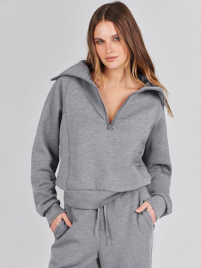 ANRABESS Women’s 2 Piece Outfits Half Zip Sweatshirt & Wide Leg Pants Airport Travel Lounge Matching Sets Sweatsuits Clothing