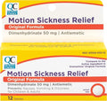 Quality Choice, Motion Sickness Relief, Prevents and Relieves Nausea, Dizziness & Vomiting, Original Formula Dimenhydrinate 50mg an Antiemetic, 12 Tablets Per Box, Car Sick, Seasickness Nausea Relief