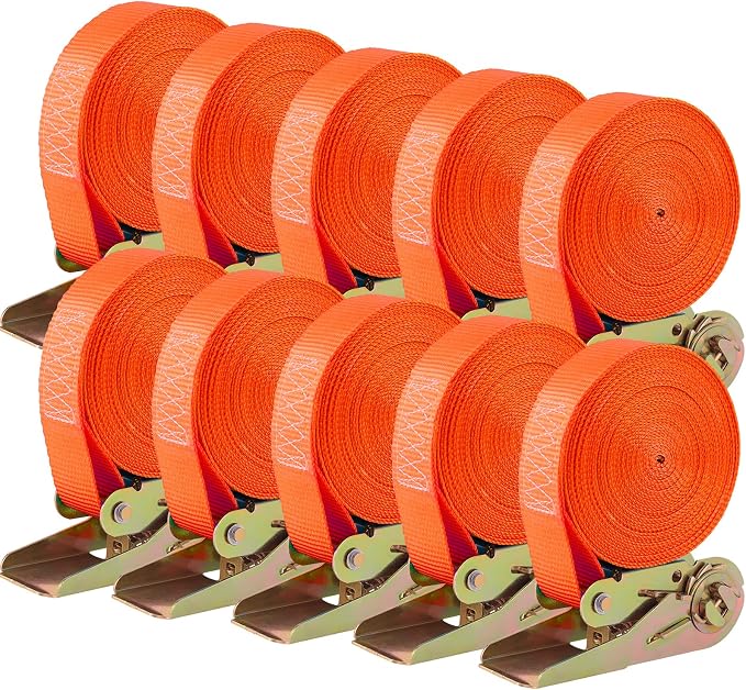 TLGREEN 10Pcs 1in×20ft Endless Ratchet Straps, NO Hook, 1760lb Break Strength Tie Down Straps, Ratchet Strap Heavy Duty for Motorcycle UTV ATV Kayak Truck Cargo Luggage Goods, Orange