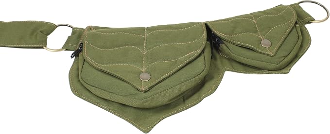 Cotton two Leaf Pocket Waist Belt-Sage