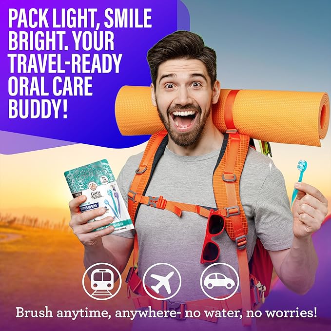 GuruNanda Ready-to-Go Disposable Mini Travel Toothbrush - Butter on Gums Softex Bristles, Prepasted Toothbrush & Toothpick - Fluoride-Free, No Rinsing Needed, Individually Wrapped, 70 Ct