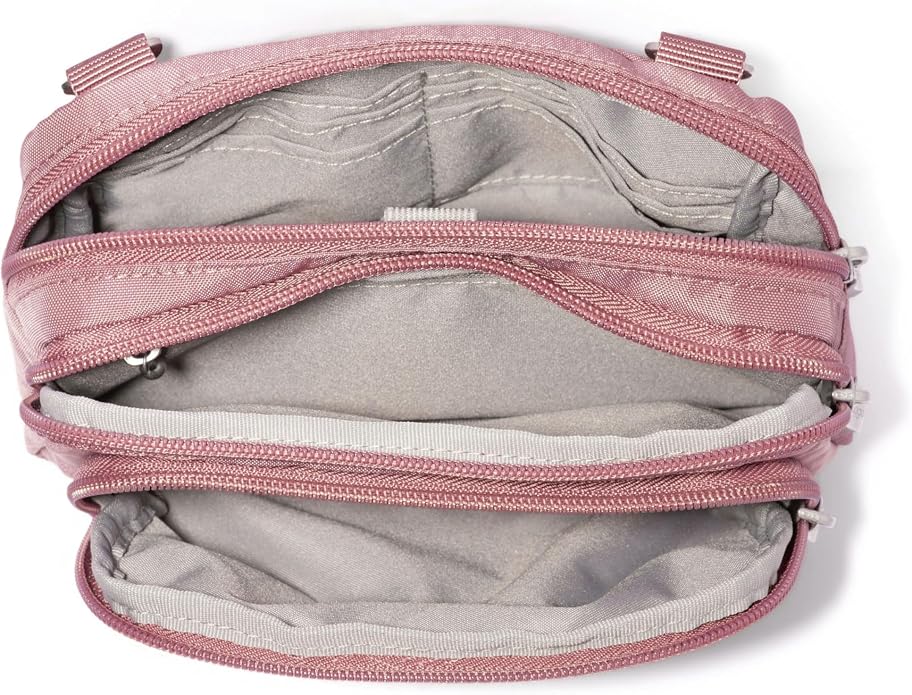 Baggallini Triple Zip Small Crossbody Bag for Women - Lightweight Convertible Fanny Pack Belt Bag