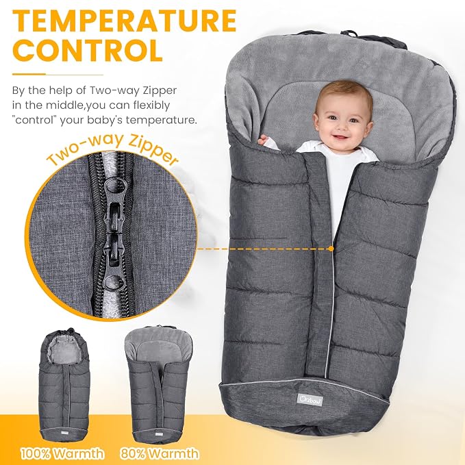 Orzbow Stroller Footmuff Universal - Weather-Proof Bunting Bag for Toddler, Warm Fleece Sleeping Bag for Cold Weather, Easily Attaches to Most Strollers, Baby Boys Girls Winter Essentials, Dark Grey