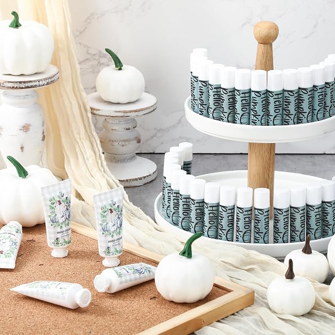 144 Pcs Lip Balm Hand Cream Set Party Favors, Include 36 Lip Balm 36 Moisturizing Hand Cream 36 Bags 36 Cards and Ropes for Accessories Gifts(Black and Blue,Pumpkin)