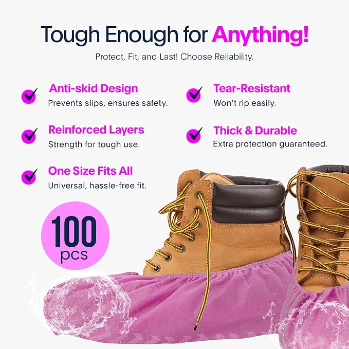 Blue Shoe Guys Premium Disposable Boot & Shoe Covers Booties | 100 Pack | Durable, Non-Slip, Non-Toxic, Water Resistant, Recyclable Protectors for Indoor & Outdoor | Large Size Fits Most Shoes