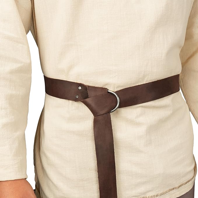 Hide & Play, Leather Medieval Belt with Half Ring Closure, Renaissance Style, Adjustable Strap for Viking Cosplay, Handmade