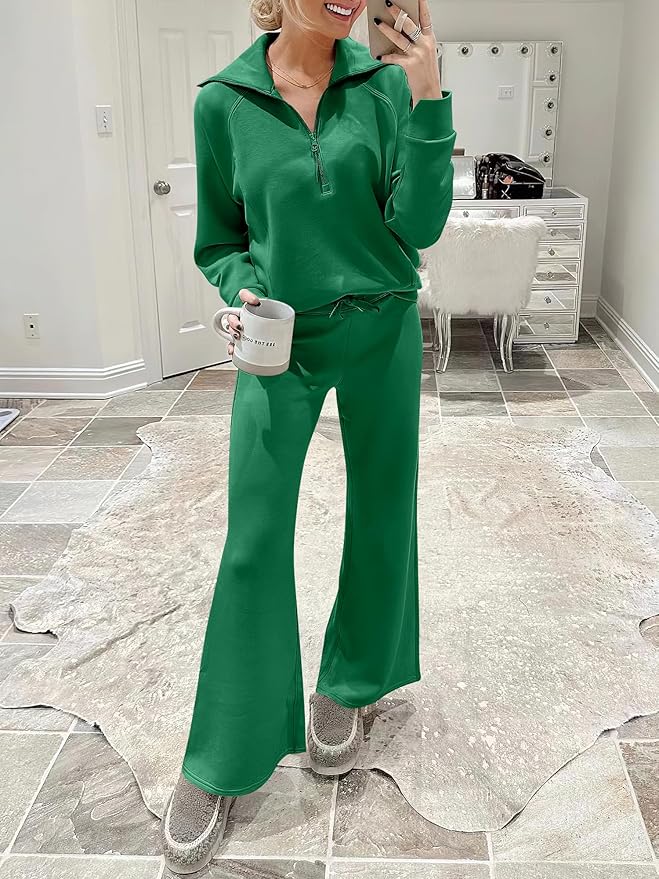 ANRABESS Women’s 2 Piece Outfits Half Zip Sweatshirt & Wide Leg Pants Airport Travel Lounge Matching Sets Sweatsuits Clothing